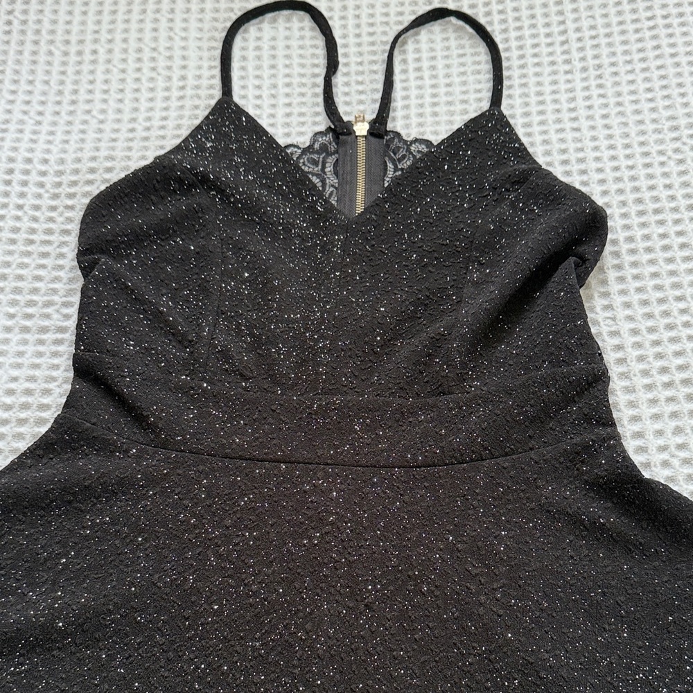 J for Justify Black Sparkle Hi-Lo Dress w/Spaghetti Straps & lace back. EUC M - Picture 3 of 9